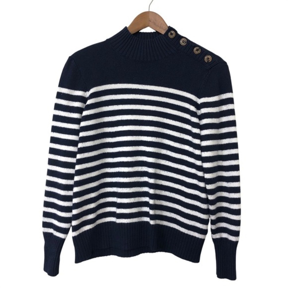 Navy White Striped Sweater Medium‎ Nautical Coastal Preppy Chaps